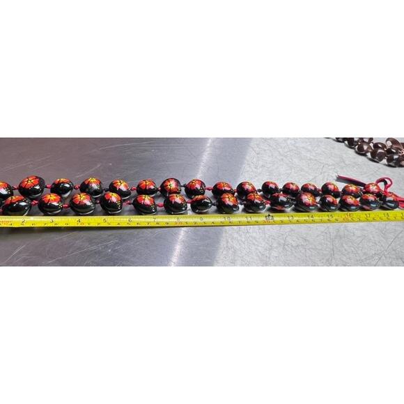 Vintage Hawaiian Kukui Nut Necklace Set Mens Womens Brown Black Floral Painted - Picture 7 of 7